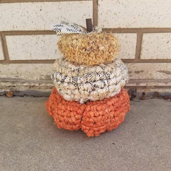 Rustic Ribbon Crochet Pumpkin Stack
