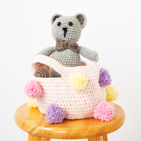 Girls Pom Pom Storage Basket Crochet Pattern