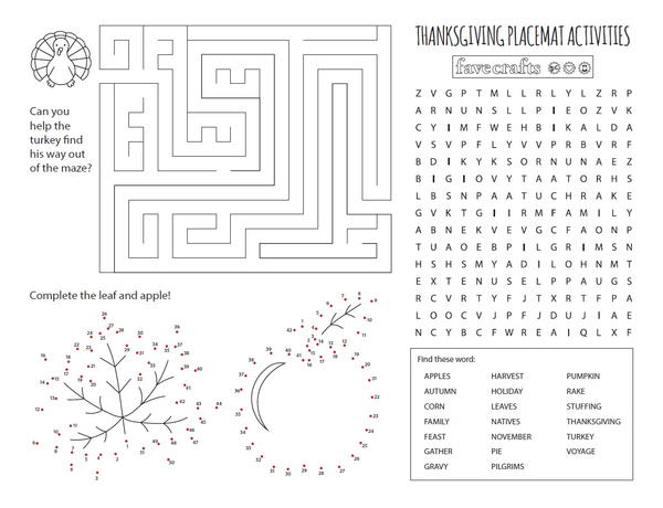 Printable Activity Placemats for Thanksgiving