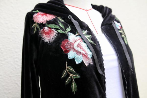 Floral Embroidered Velvet Hoodie Pattern Floral Embroidered Velvet Hoodie Pattern