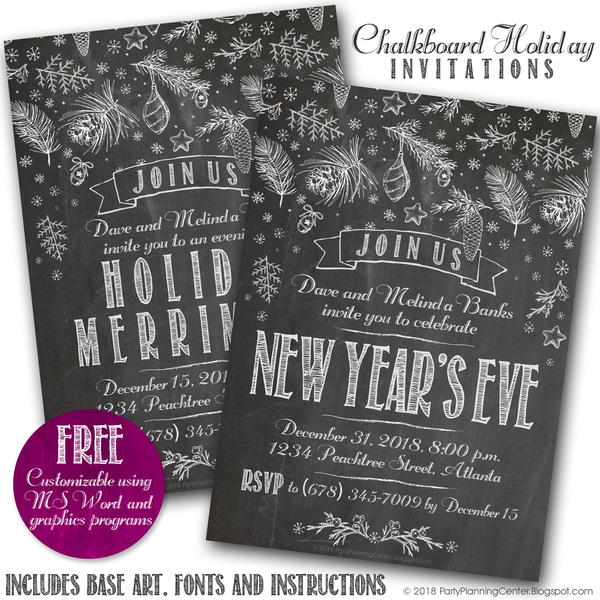 Free Customizable Chalkboard Holiday Invitation Free Customizable Chalkboard Holiday Invitation
