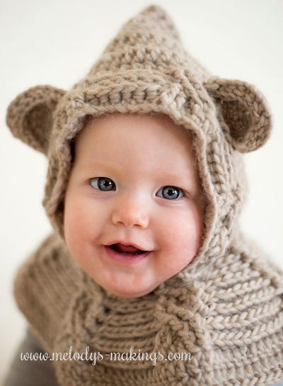 Cabled Bear Hooded Cowl