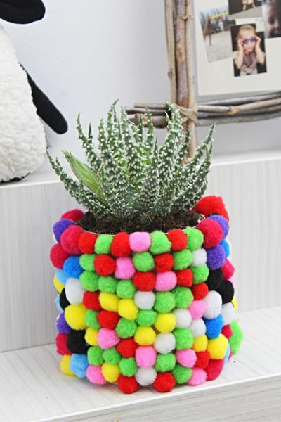 DIY Flower Pot with Pom Poms