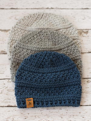 Simple Seed Stitch Beanie Crochet Hat Pattern For Men, Women, and Kids in 4 Sizes
