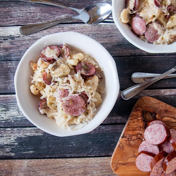 Sauerkraut and Sausage Knoephla Skillet Dish Sauerkraut and Sausage Knoephla Skillet Dish