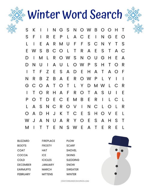Winter Word Search Printable Winter Word Search Printable