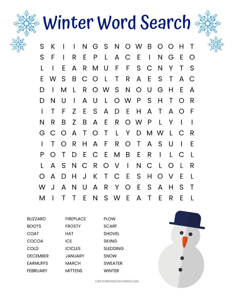 Printable Winter Word Search Allfreekidscrafts Com