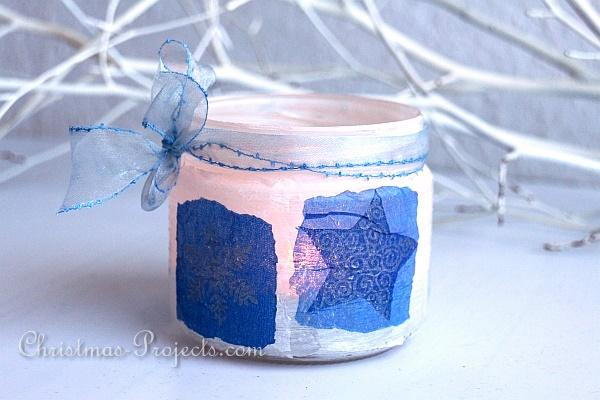 Wintery Glass Jar Tea Light Holder Wintery Glass Jar Tea Light Holder