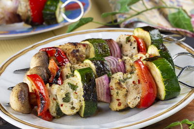 Tuscan Chicken & Veggie Skewers