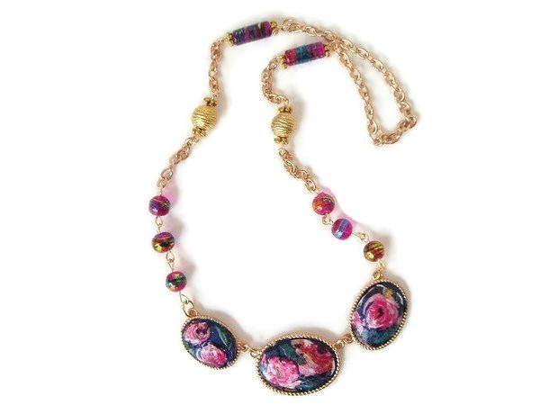 Decoupaged Napkin Necklace Upcycle Decoupaged Napkin Necklace Upcycle