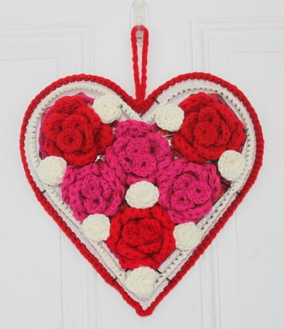 Crochet Valentine's Rose Heart Wreath