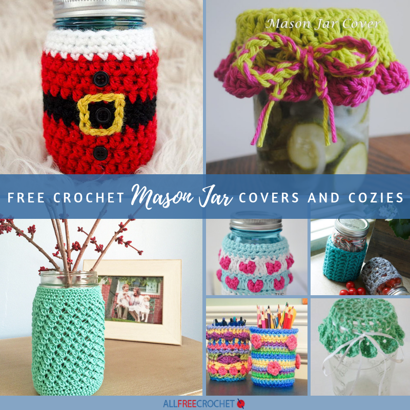 16 Free Crochet Mason Jar Covers And Cozies Allfreecrochet Com Christmas Jam Jar Covers 2021