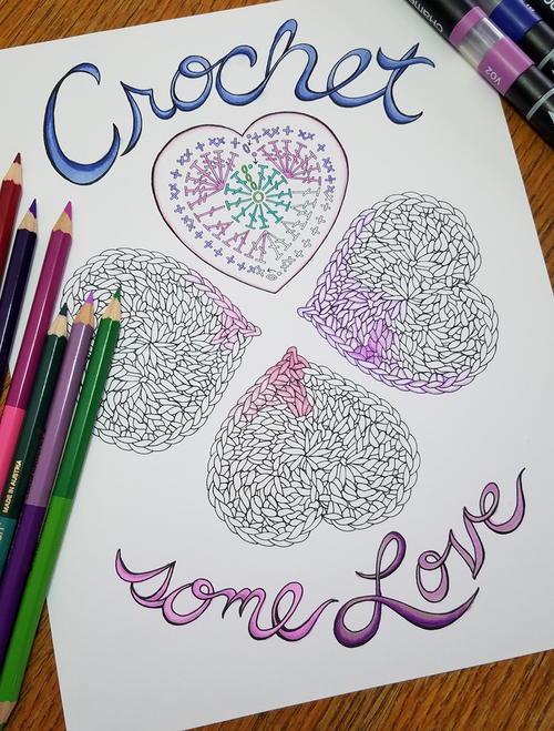 Crochet Some Love Heart Coloring Page