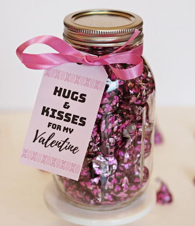 Hugs & Kisses Mason Jar Valentine's Day Gift