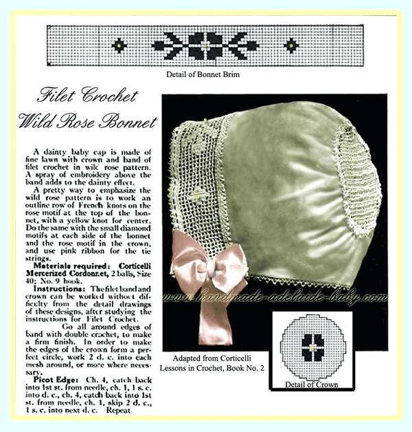 Filet Crochet Wild Rose Bonnet Filet Crochet Wild Rose Bonnet