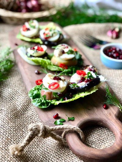 Eggs, Spicy Lamb Koftas and Salad Boats