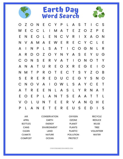 Earth Day Word Search Printable Earth Day Word Search Printable
