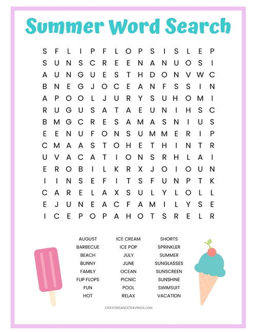 Summer Word Search Printable Summer Word Search Printable