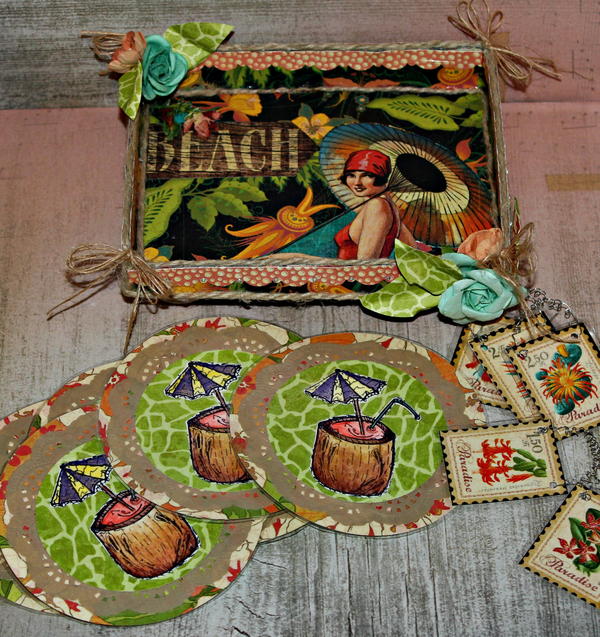 Tropical Beach Coaster Set and Drink Charms Tropicla Beach Coaster Set and Drink Charms