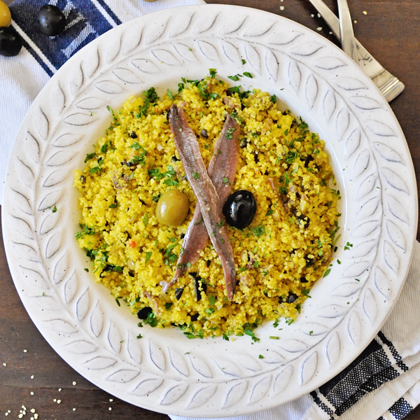 Saffron Couscous with Spanish Olives and Anchovies Saffron Couscous with Spanish Olives and Anchovies