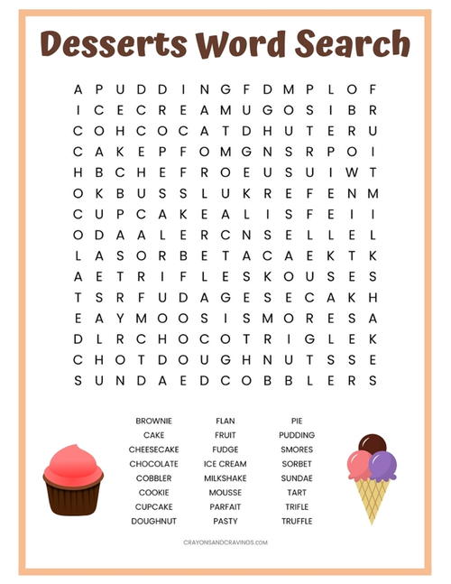 Desserts Word Search Printable Desserts Word Search Printable