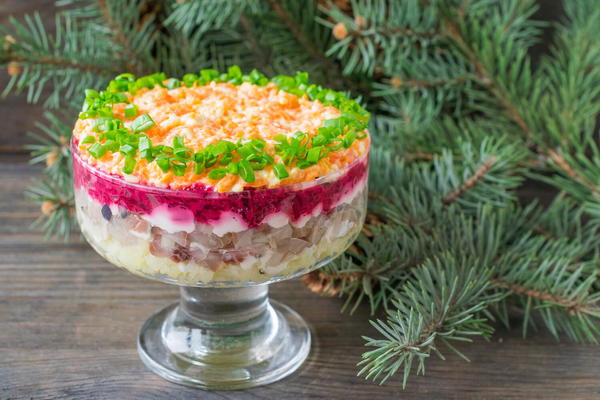 Russian Layered Beet Salad with Herring Shuba Russian Layered Beet Salad with Herring (Shuba)