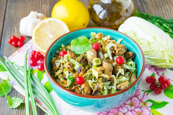 Napa Cabbage Salad with Marinated Mussels Napa Cabbage Salad with Marinated Mussels