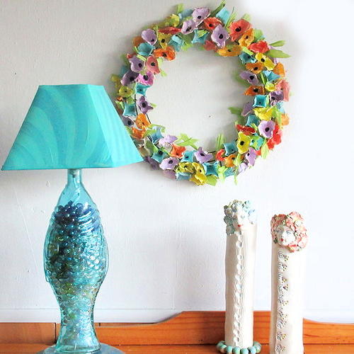 Repurposed Plastic Egg Carton Floral Wreath Repurposed Plastic Egg Carton Floral Wreath