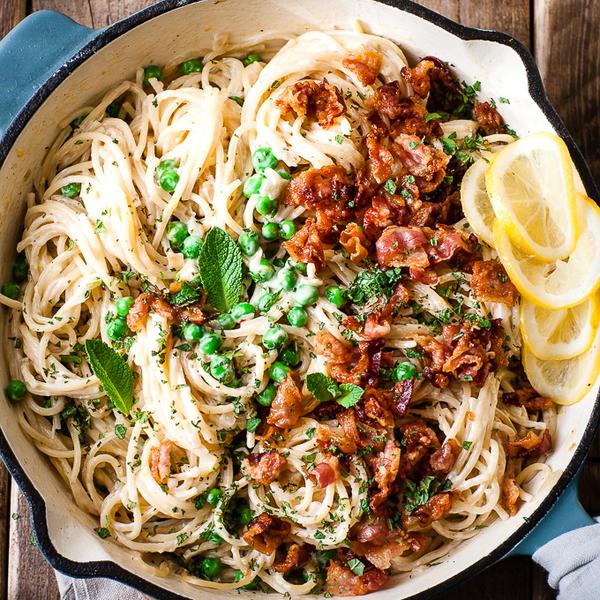 One Pot Pasta with Peas and Bacon