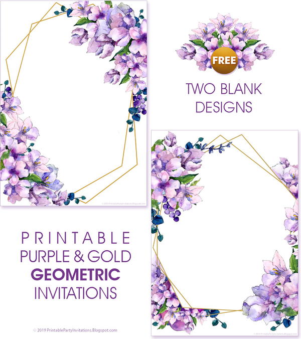 Printable Purple Watercolor Wedding Invitations Printable Purple Watercolor Wedding Invitations