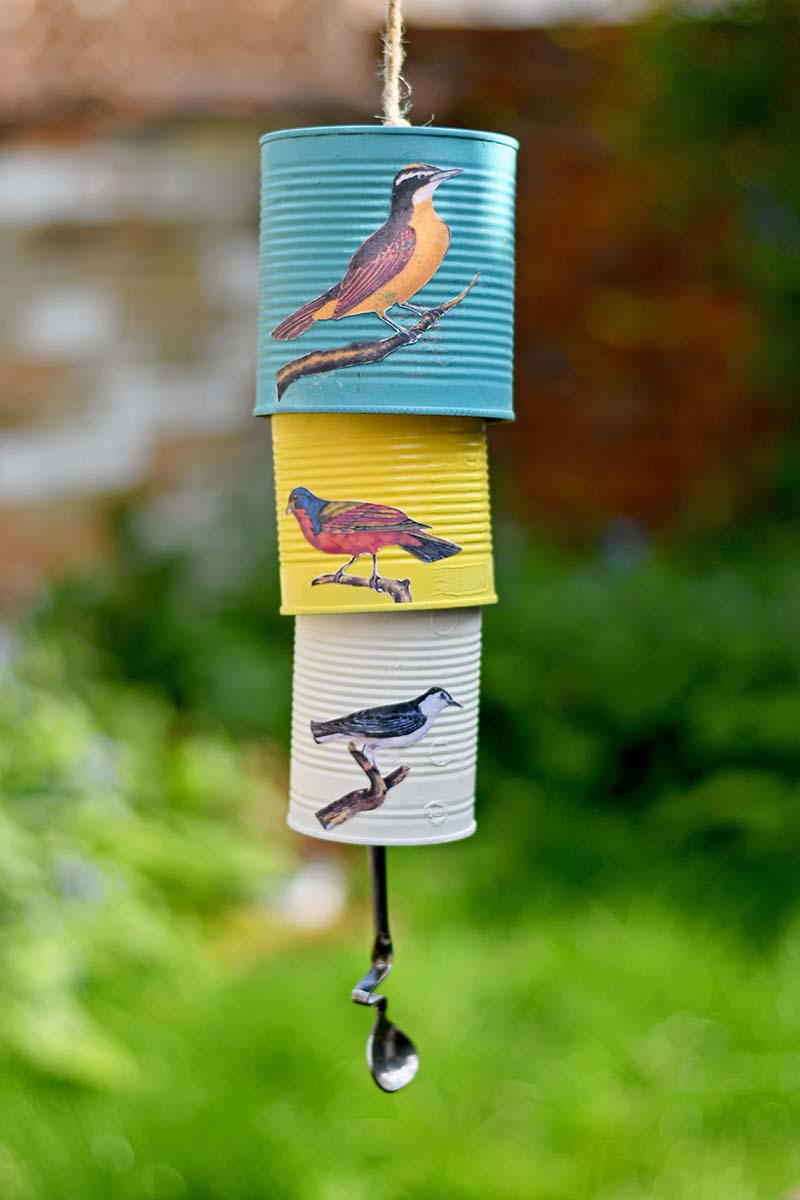 Charming Recycled Songbird Tin Can Wind Chime | FaveCrafts.com