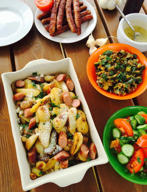 Potato Sausage and Parmesan Cheese Bake Potato Sausage and Parmesan Cheese Bake