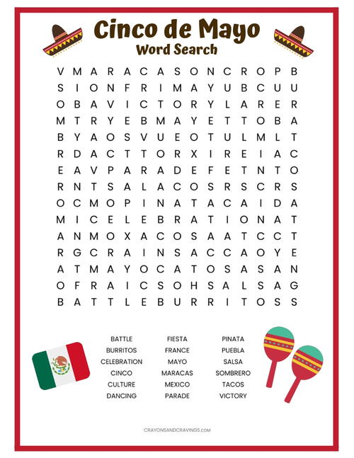 Cinco DE Mayo Word Search Free Printable Cinco DE Mayo Word Search Free Printable