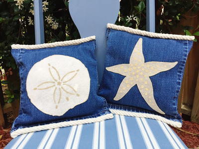 Starfish and Sand Dollar Recycled Denim Pillows