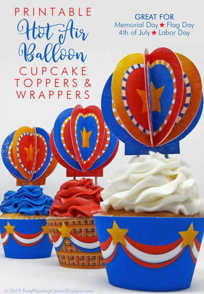 Hot Air Balloon Patriotic Cupcake Decorations Hot Air Balloon Patriotic Cupcake Decorations
