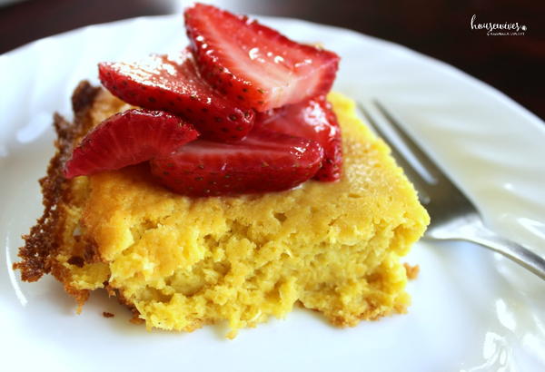 Sweet Corn Pudding with Macerated Strawberries Sweet Corn Pudding with Macerated Strawberries