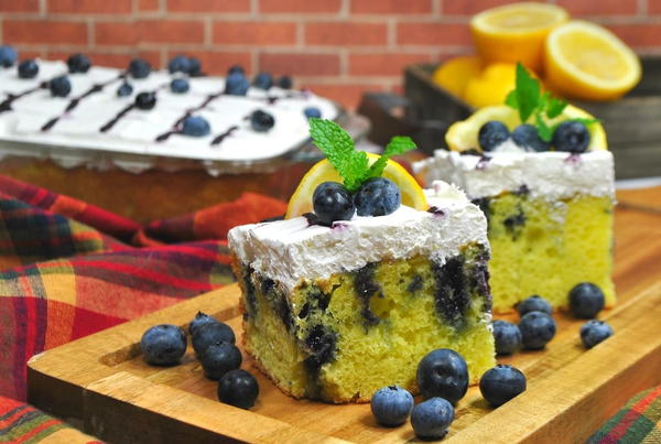 Lemon Poke Cake with Blueberries