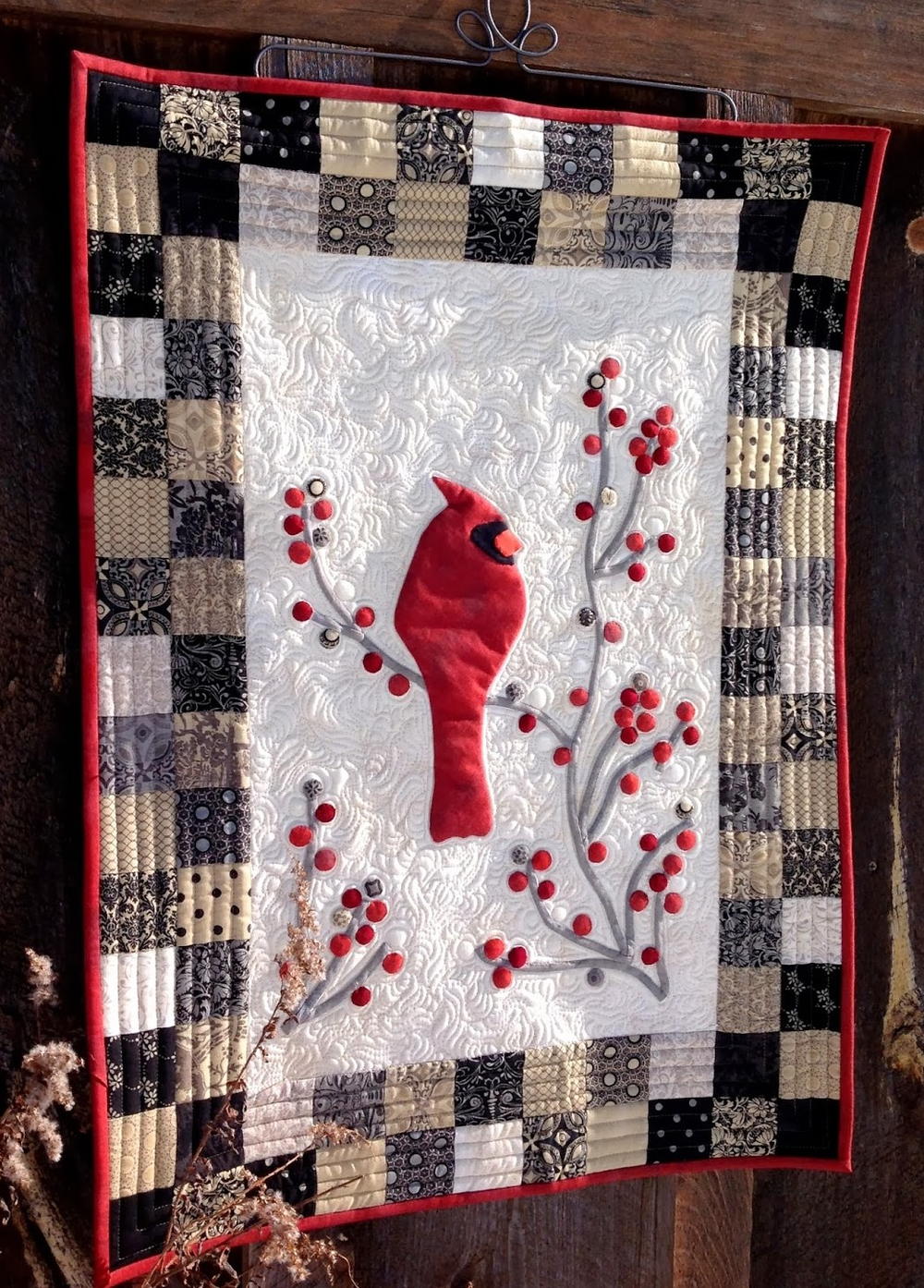 Redbird and Berries Decorative Mini Quilt