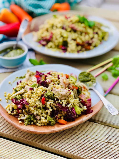 Healthy Chicken Breast Recipe with Giant Couscous Pesto Sauce and Radicchio Healthy Chicken Breast Recipe with Giant Couscous, Pesto Sauce and Radicchio