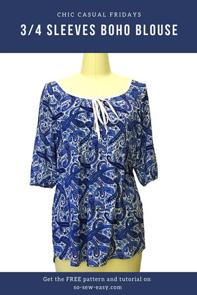 34 Sleeves Boho Blouse 3/4 Sleeves Boho Blouse