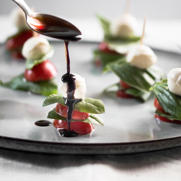 Mini Caprese Skewers Appetiser with Balsamic Glaze