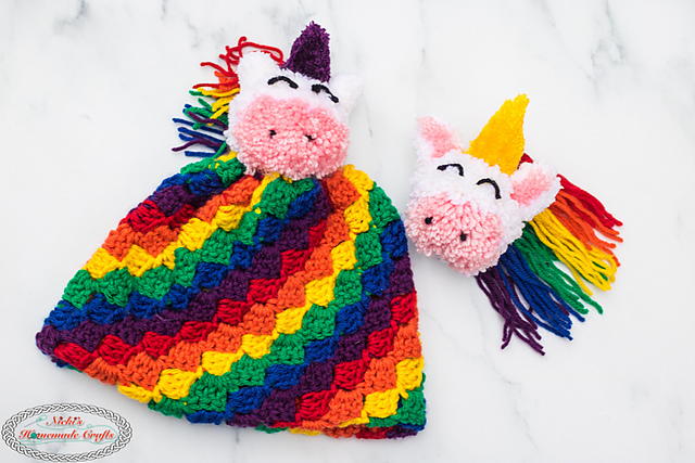 C2C Rainbow Hat with Unicorn Pom Pom C2C Rainbow Hat with Unicorn Pom Pom