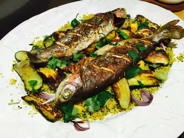 Trout with Courgette and Cauliflower Couscous Trout with Courgette and Cauliflower Couscous