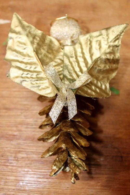Golden Pine Cone Angel Ornament