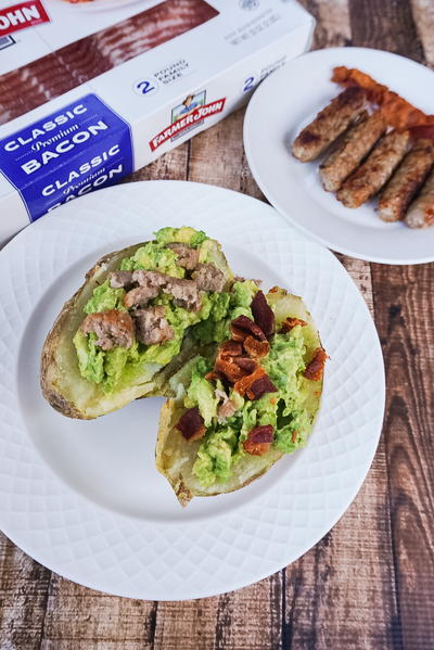 Avocado Bacon and Sausage Baked Potatoes Avocado, Bacon, and Sausage Baked Potatoes