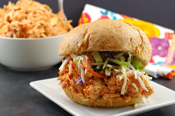 No Cook Buffalo Pulled Chicken Sandwich No Cook Buffalo Pulled Chicken Sandwich