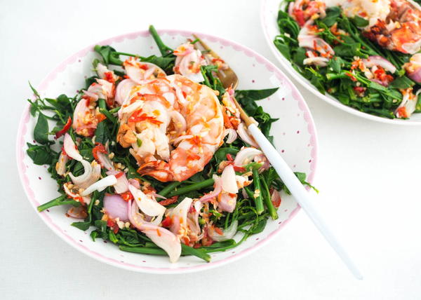 Spicy Thai Sweet Leaf Salad Yum Pak Wan Spicy Thai Sweet Leaf Salad | Yum Pak Wan