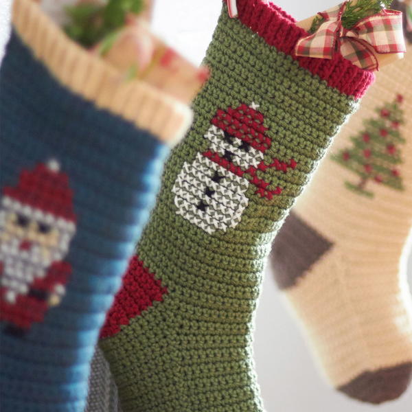 Cross Stitch Crochet Christmas Stockings