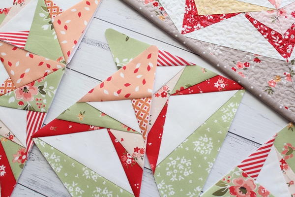 Sewing Inspiration - image shows geometric fabric shapes quilted together.
