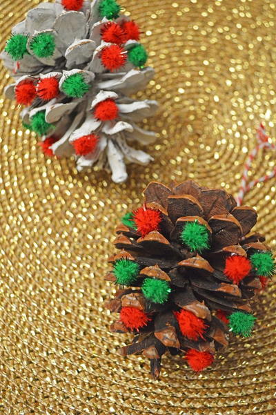 Pom Pom Pine Cone Ornaments Pom Pom Pine Cone Ornaments
